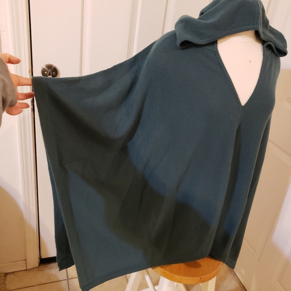 Cullen Cashmere Teal Hooded Poncho - Picture 3 of 8